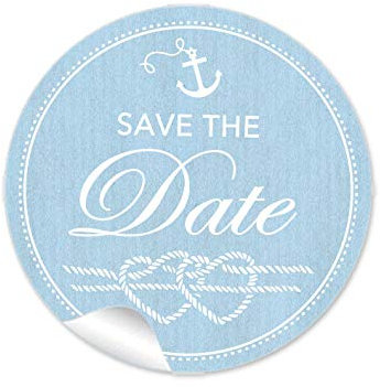 24 STICKER Save the Date Etiketten mit Anker Herz aus Tau im Maritim Look in Blau Siegel für Briefumschläge Anhänger oder Briefe zur Hochzeit Geburtstag Taufe, 4 cm, rund, matt