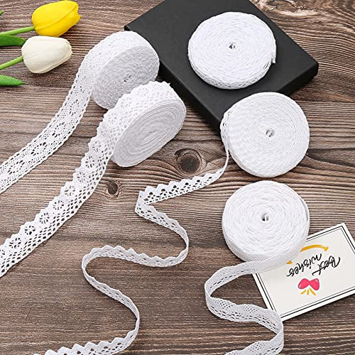 DAHI spitzenband 30M weiß Spitzenborte aus Baumwolle | Vintage Zierspitze Häkelspitze Dekoband Zierband Spitzenstoff für Nähen Handwerk Hochzeit Deko (weiß-5 roll)