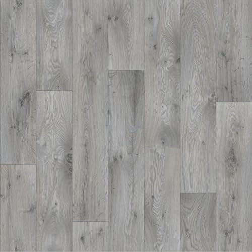 VINYL FLOORING UK Grey Non-Slip Wood Effect Vinyl Flooring Roll For Living Room, Dining Room, Hallways, 2.3mm Thick Vinyl Sheet, Waterproof Lino Flooring, 5 Years Warranty-2m(6'6) X 2m(6'6)-4m²