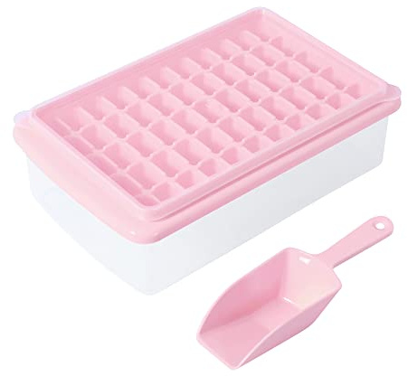 Easy Release 55 Nugget Ice Tray with Lid and Bin for Freezer, with Cover, Storage Container, Scoop. Perfect Small Ice Cube Maker Tray & Mold. Flexable Durable Plastic, BPA Free