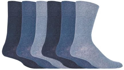 IOMI - 6 paires homme confort chaussettes diabétiques sans elastique en 5 couleurs (46-50 eur, Bleu)