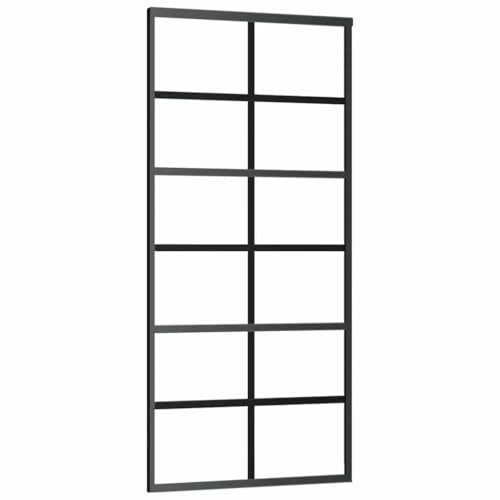 vidaXL Schiebetür mit Soft-Stop-Funktion Glasschiebetür Glastür Glas Schiebe Tür Schiebetürsystem Aluminium ESG-Glas 90x205cm Schwarz