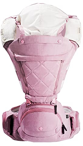 WHSPORT Babytrage 3-36 Monate mit Hüftsitz, Wandelbare Tragemöglichkeiten für den Rucksackgebrauch, Größenverstellbar für Männer und Frauen, Ergonomisches Design 360° Sicherheit (Color : Pink)