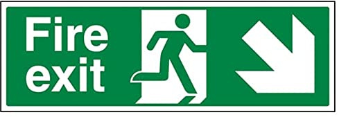 V Safety Fire Exit - Fire Exit Arrow Down Right - 300 x 100 mm Restickable Safety Sign