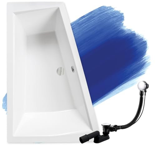 BADLAND Eckbadewanne Badewanne für zwei Personen Intima Größe: 170-180 x 125 cm Links Rechts mit Ablaufgarnitur und Füßen mit/ohne Kopfstützen ohne Verkleidung (180x125 LINKS mit Kopfstützen)
