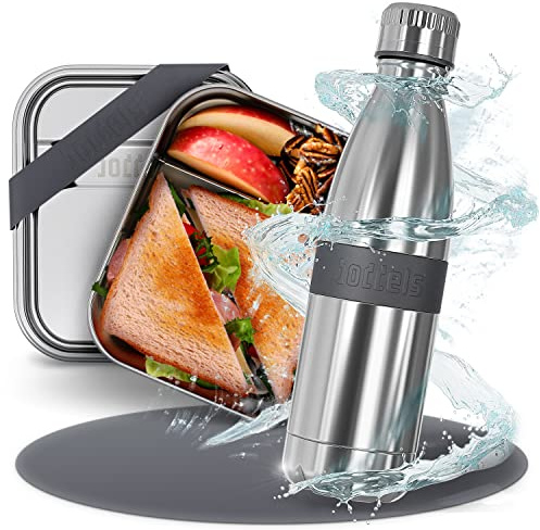 boddels Lunch-Set Edelstahl Brotdose 800ml und Trinkflasche 500ml | Brotzeitbox für Snacks | Isolierflasche | doppelwandige Flasche | Brotdose Kinder mit Fächern