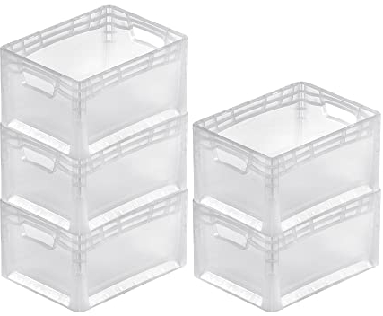 PROREGAL SuperSparSet 5x Transparenter Eurobehälter LightLine mit offenem Griff | HxBxT 22x30x40cm | 24 Liter | Eurobox, Transportbox, Transportbehälter, Stapelbehälter