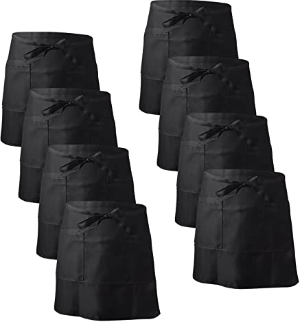 NiceLand Schwarze Taillenschürze 8 Stück Vorbinder Schürze mit 2 Taschen Kellnerschürze Kochschürze Bistroschürze Backschürze für Restaurant, Bar