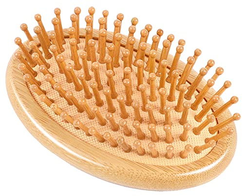 Bamboo Brush for Hair Growth, Natural Wooden Scalp Brush Mini Hair Scalp Massager Bamboo Bristles Detangling Hairbrush for Women, No Handle Design, Anti-Static Round Wood Pins