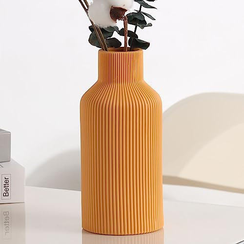 Jarrón de cerámica naranja para decoración, decoración minimalista moderna del hogar, jarrón de flores pequeño para hierba de las pampas, mesa, decoración de estantería, repisa y decoración de entrada