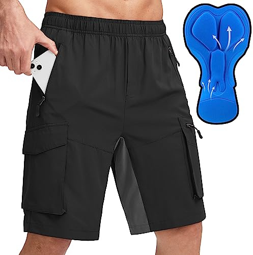 Men's Mountain Bike Shorts 3D Padded Lightweight Biking Riding Cycling Bicycle Loose-fit Biker Shorts Zipper Pockets Black Grey X-Large