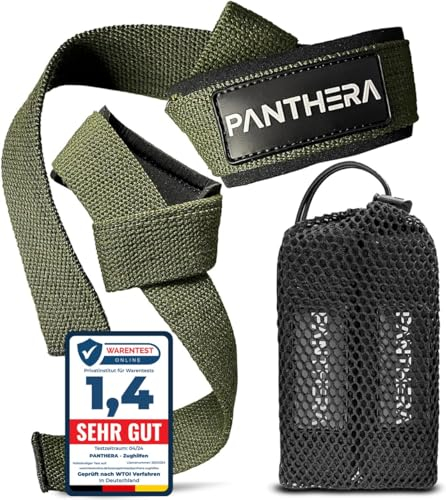 PANTHERA® Ein Paar Zughilfen Krafttraining Gepolstertes Handgelenk, Bodybuilding, Lifting Straps Gym, Gewichtheben, Wrist Gym Armband Fitness Zughilfe für Gewichtheben, Deadlift (Green))