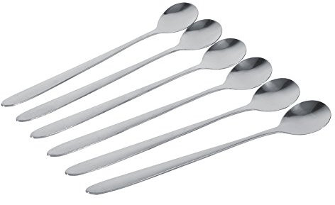 cuillère à mazagran + Cuillère, Cuillères à Thé, 6 Pièces en Acier Inoxydable élégant à Long Manche Latte Crème Glacée Sundae Café Cuillère à Soupe Cuillères à Café, Cuillères à Mesurer