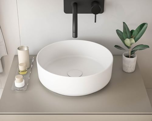 Lavabo da appoggio Bath-O-Line 36 x 36 cm, in ceramica rotonda, bianco opaco