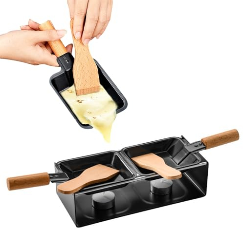PEIXEN Non-stick Cheese Grill Pan Stove Set, Mini Cheese Set, Cheese Melt Pot, Makes Two Cheeses At Once, Portable Cheese Raclette Maker With Spatula, Kitchen Grilling Tools