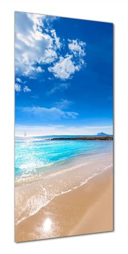 Wallario Selbstklebende Duschrückwand 90 x 180 cm mit Motiv Traumstrand unter blauem Himmel - Wandverkleidung Fließenersatz mit Hochglanzlaminat in Glasoptik