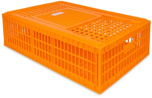 VOSS.farming Geflügel Transportkiste, 98x58x27cm, Transportbox, extra robust, mit Schiebetür, für Hühner, Enten, Wachteln, Zwerghühner, Gänse, Puten, orange