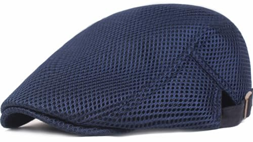 Malaxlx Herren Marineblau Schiebermütze Schirmmütze Barett Cap Zeitungsjunge Caps Gatsby Baskenmützen Newsboy Flat Cap Mesh Sommermütze