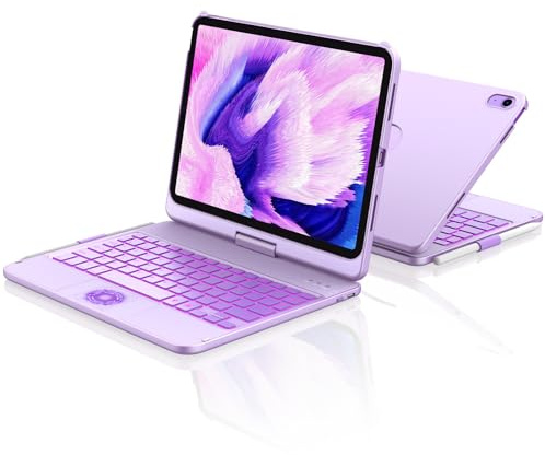aMZCaSE Clavier pour iPad 10/11 Ème Gen(10.9Pouces 2022/11 A16 2025) avec Housse de Protection Rotative à 360° Porte-Stylet étui Clavier Rétroéclairé 7 Couleurs rétro-éclairé Français (Violet Clair)