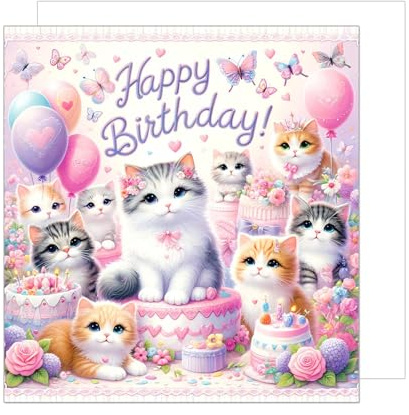 Edition Seidel Premium quadratische Geburtstagskarte mit Umschlag. Glückwunschkarte Happy Birthday Billet Karte für Mädchen Jungen Tochter Sohn Kind Kinder Katzen (GQ262 SW024)