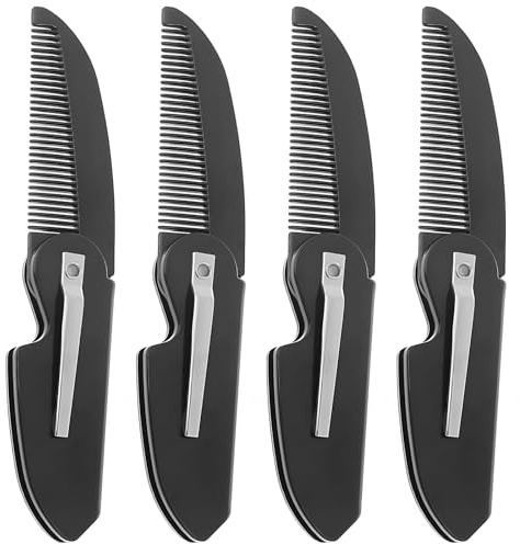 4-Pack Handmade Sawcut Mustache Comb, Best Pocket Folding Comb for Moustaches and Short Beards