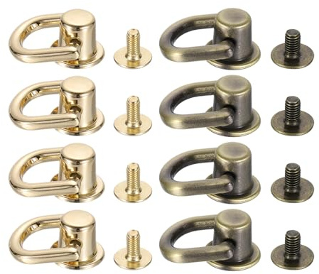 QUARKZMAN Remaches de Tornillo de Estudio Tono Dorado Tono Bronce 8 Pcs | de Cabeza de Botón Con Anilla en D, 12mm, para Manualidades de Cuero y Correas de Bolsos