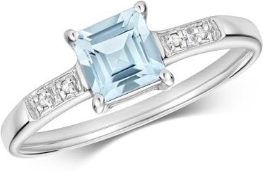 EDS Jewels Funkelndes Feuer Moderner 9 Karat (375) Weißgold Damen - Diamant Solitärring Brillant-Schliff H - PK mit Aquamarin TRS40454RSQ