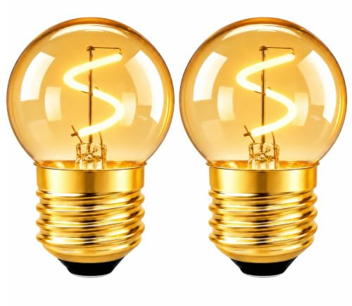 Genixgreen G40 E27 LED Glühbirne Warmweiss 2200k,1W Mini Globe Retro Birne | Ersetzt 10W Glühlampen, LED Filament Edison Bernstein Lampe für Zuhause, Café, Bar, 100 LM, Nicht Dimmbar, 2 Stück