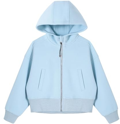 Rolanko Ragazze Felpa con Cappuccio con Cerniera, Cotone Giacca con Cappuccio a Maniche Lunghe Felpa con Tasche per Bambina, Blu, 8-9 Anni, 140