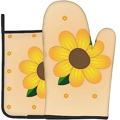 YYHHAOFA Guanti da forno stampati girasole dorato e presine in tessuto, anti-scottatura e termoisolante
