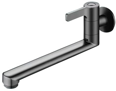 SXWYLZ Kaltwasserhahn Wand Messing Wandarmatur Kaltwasser ausgussbecken Wasserhahn 1/2 Zoll Kaltwasser Wandmontage Waschbeckenamaturen Lang,Grau,20Cm