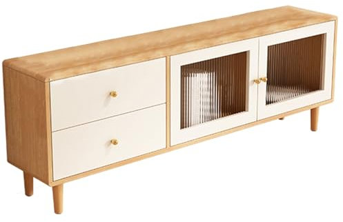 Mueble Salon con 2 Armarios Laterales Y 2 Cajones Madera Maciza Mueble De TV Panel Trasero Recortado para Salón, Comedor, Dormitorio Fácil De Montar(White)