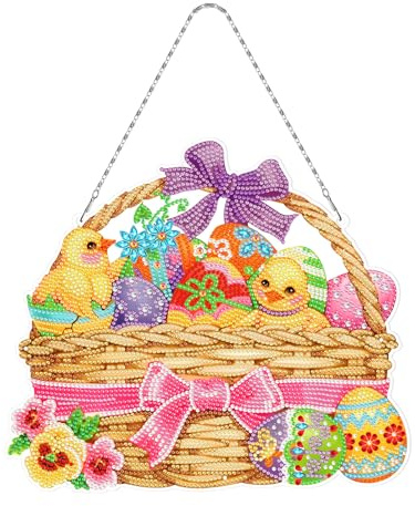 CXINLky DIY Diamond Art Painting Ostern Anhänger mit Kette, Diamant Art Ostern Fensterbilder, Kreatives 5D Diamond Malerei Ostern Wandbehang Kits für Wand Garten Decor-10