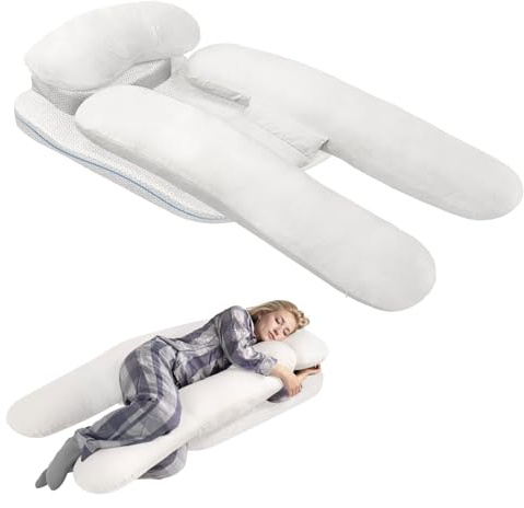 Seitenschläferkissen mit Armtunnel Schulterentlastungs-Stützbereich, Schulterschmerz Entlasten, Keilkissen Körperkissen-System für Erwachsene, Ergonomisches Body Pillow für Seitenschläfer (Weiß)