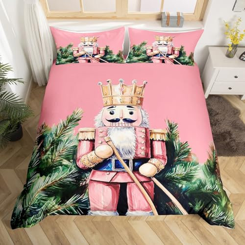 Homemissing Nutcracker Duvet Cover Boys Girls King Size Cartoon Bedding Set Ultra Soft Nutcracker Christmas Comforter Cover Set Christmas Tree Bedspread Cover Christmas Decor Bedclothes (No Comforter)