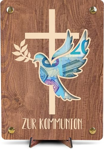 Gastgeschenke Kommunion - XL Geldgeschenk aus Holz inkl. Ständer | Kommunion - Geschenk Kommunion Mädchen, KOMMUNION Geldkarte, Kommunion Geschenk Junge, Kommunion Karte