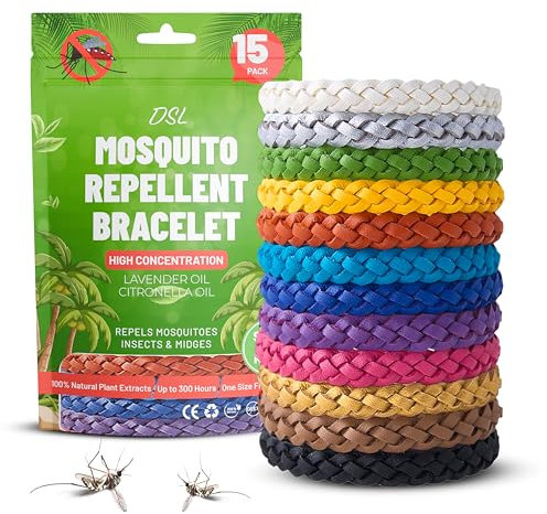 Mosquito Repellent Bracelet 15 Pack, Insect Repellent Bracelet - 300 Hours Insect Repellent Protection, Deet-Free, Mosquito Bands, Adjustable Bands for Adults & Kids