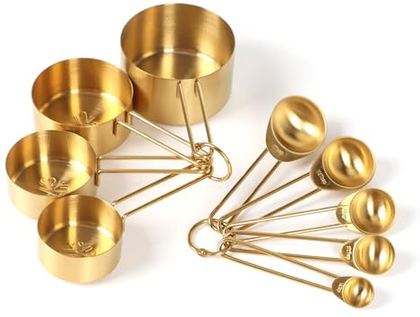 Gold Measuring Cups and Spoons Set of 9,Stainless Steel Measuring Cups Measuring Spoons,Dry & Liquid Ingredient Measuring Cup,Gold Kitchen Accessories Baking Gifts for Baking Cooking
