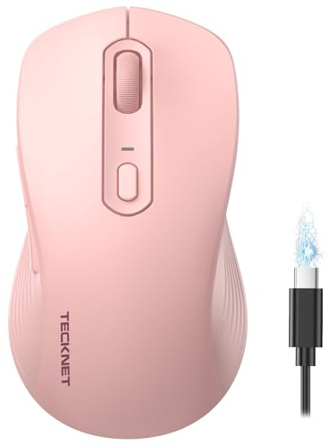 TECKNET Bluetooth Maus, PC Maus Kabellos, Wiederaufladbar Computer Maus 4800 DPI, (BT 5.0/3.0+2.4 GHz) Ergonomische Silent Wireless Mouse, Funkmaus für Laptop, Mac OS, Android, Windows, Rosa
