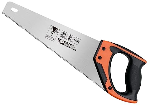 35cm Holz-Handsäge, 11 Zähne pro Zoll (TPI), Universelle Handsäge mit rutschfestem ergonomischem Griff und rostfreier Klinge (Orange, 35cm)