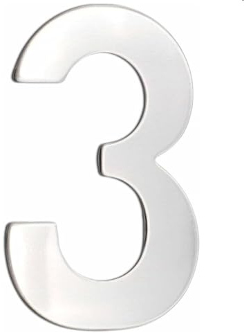 Topolenashop Numero Civico Adesivo 3 da Esterno 75 mm in Acciaio Inox Satinato Argento – Numero Autoadesivo per Porta, Muro, Citofono e Cassetta Postale
