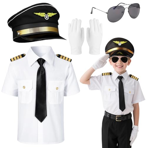 Bryndo 5 Pcs Airline Pilot Costue Set for Kids, Pilot Fancy Dress Set for Party-110
