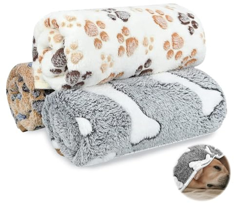 WPNCYK 3 Pcs Dog Blanket, Dog Blankets Washable for Small Medium Large Dogs, Soft Fleece Dog Blankets in 3 Sizes for Indoor Cats, Pet Puppy Blanket Sleeping Mat for Sofa Bed