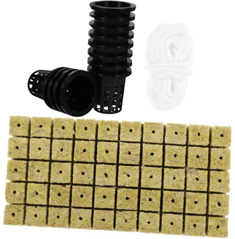 BESTonZON Kit De Cultivo Hidropónico Maceta Autorriego para Jardín, Cubos De Lana Mineral 25x25x40 Mm y Semillero De 50 Unidades Cuerda De Algodón 10 m para Plantas y Hortalizas