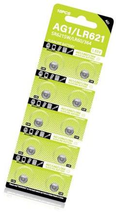 Xuancai Lot de 10 piles bouton AG1 LR621 LR60 SR621SW SR60 SR60L SR60 L621 TR621 SR621 LR621W 164 CX60 D364 GP364 364A pour montre électronique