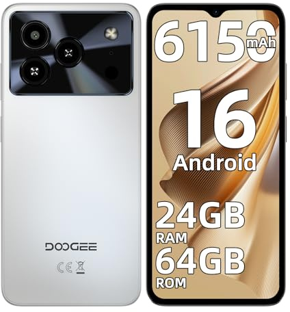 DOOGEE Note 56(2025) Android 16 Telefonos Moviles Libres - 64GB+2TB Telefono Movil, Batería 6150mAh Smartphone, 6.56 HD+ 90Hz Moviles, 24GB RAM Telefonos, 4G Dual SIM/8.45mm/Face ID/GPS/3.5mm Jack