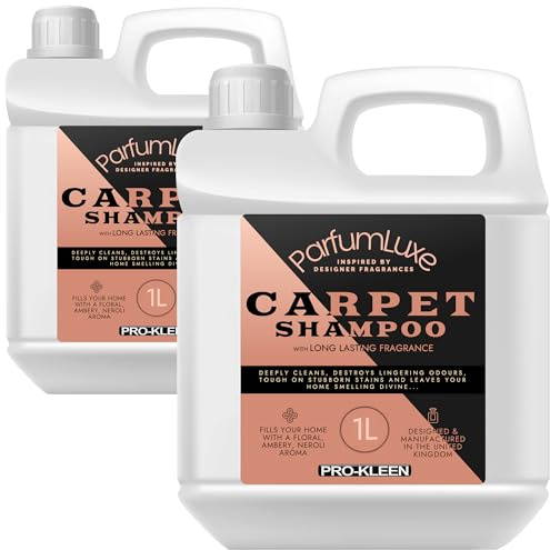 Pro-Kleen Parfum Luxe Carpet Shampoo 2 x 1L - Deeply Cleans, Removes Stains, Deodorises - Inspired by Designer Fragrance - Leaves a Long-Lasting Floral, Amber & Neroli Aroma Fragrance