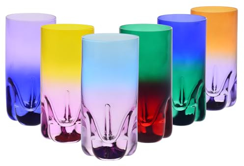 Krosno – Drinking Glasses for Water, Juice & Long Drinks 300 ml – Set of 6 in Unique Colours – Aurora Collection – Lead-Free Crystal – Hand-Painted, Multicoloured Mix 3