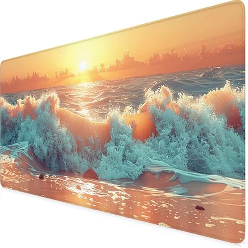 Meer Mauspad XXL 800x400 mm, Schreibtischunterlage Gelb Mousepad mit rutschfeste Gummibasis, Vernähte Kanten Design wasserdichte Desk Mat für Schreibtisch Deko Büro Computer Zubehör, Geschenke h7-29Q