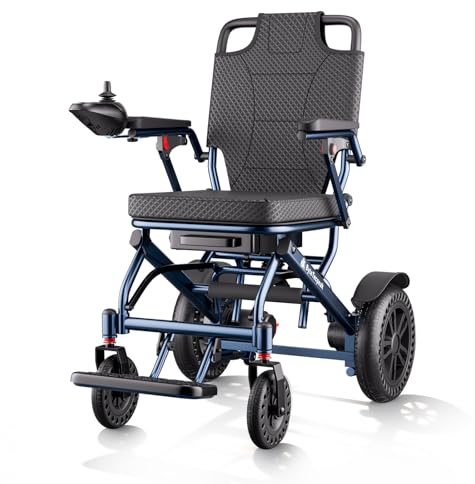 【Versión Mejorada】ByteTecpeak D14 Silla de Ruedas Eléctrica Plegable para Personas Mayores, Autonomía de 25km, Motor de 500W, Cojín de asiento engrosado, Apta para Viajes y Estándares de Embarque-Azul